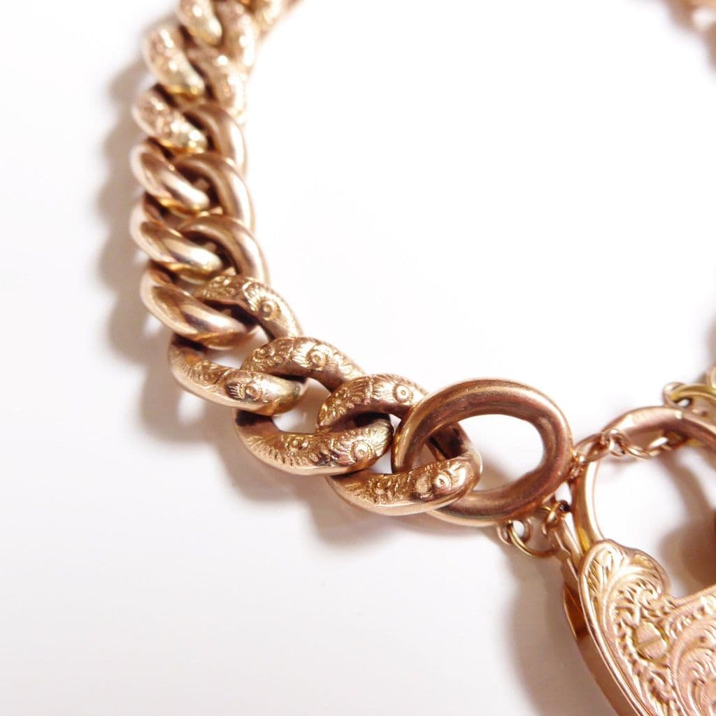 SOLD Antique Victorian 9ct Rose Gold Heart Padlock Curb Bracelet ...